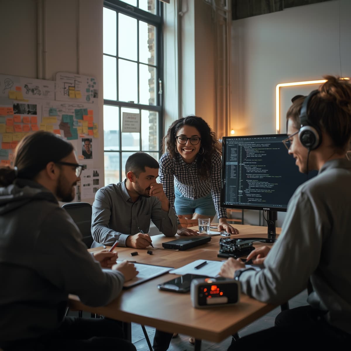 VisionQ team collaborating in the studio